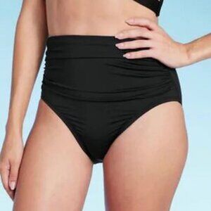 Kona Sol Black Shirred High-Waist Bikini Bottom